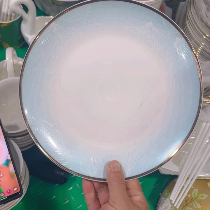 瓷片八寸浅盘六个微瑕