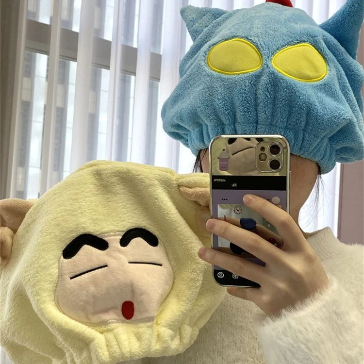 卡通干发帽女ins柔软可爱蜡笔小新套头包头巾新款吸水不掉毛家用