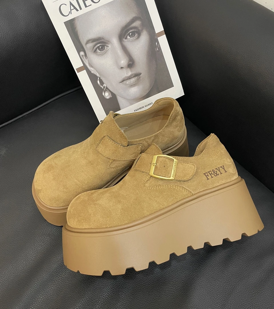 X 小个子松糕底勃肯鞋女复古磨砂百搭厚底大头休闲单鞋8670-77