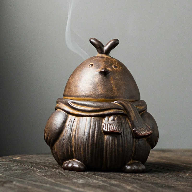 可爱蒜鸟小鸡陶瓷香炉家用盘香底座线香插香薰炉香器香炉茶宠摆件