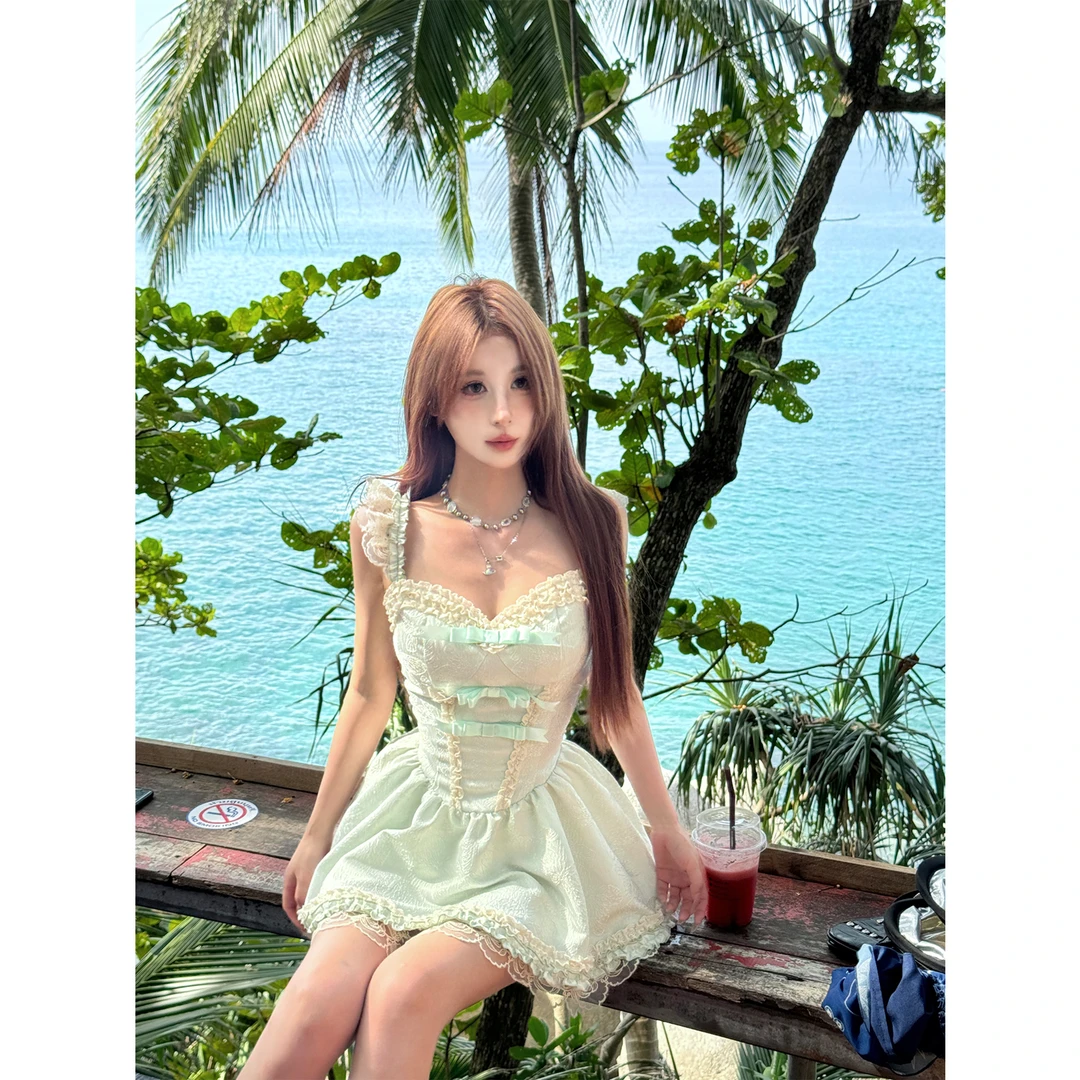 Mejiu蜜九【森海栀香】度假风仙女裙春夏甜辣显瘦气质吊带连衣裙