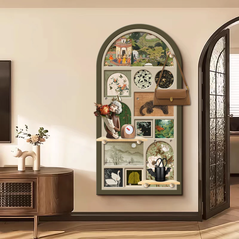 洞洞板入户玄关墙面装饰置物架实木挂板收纳架小众艺术造型墙挂画