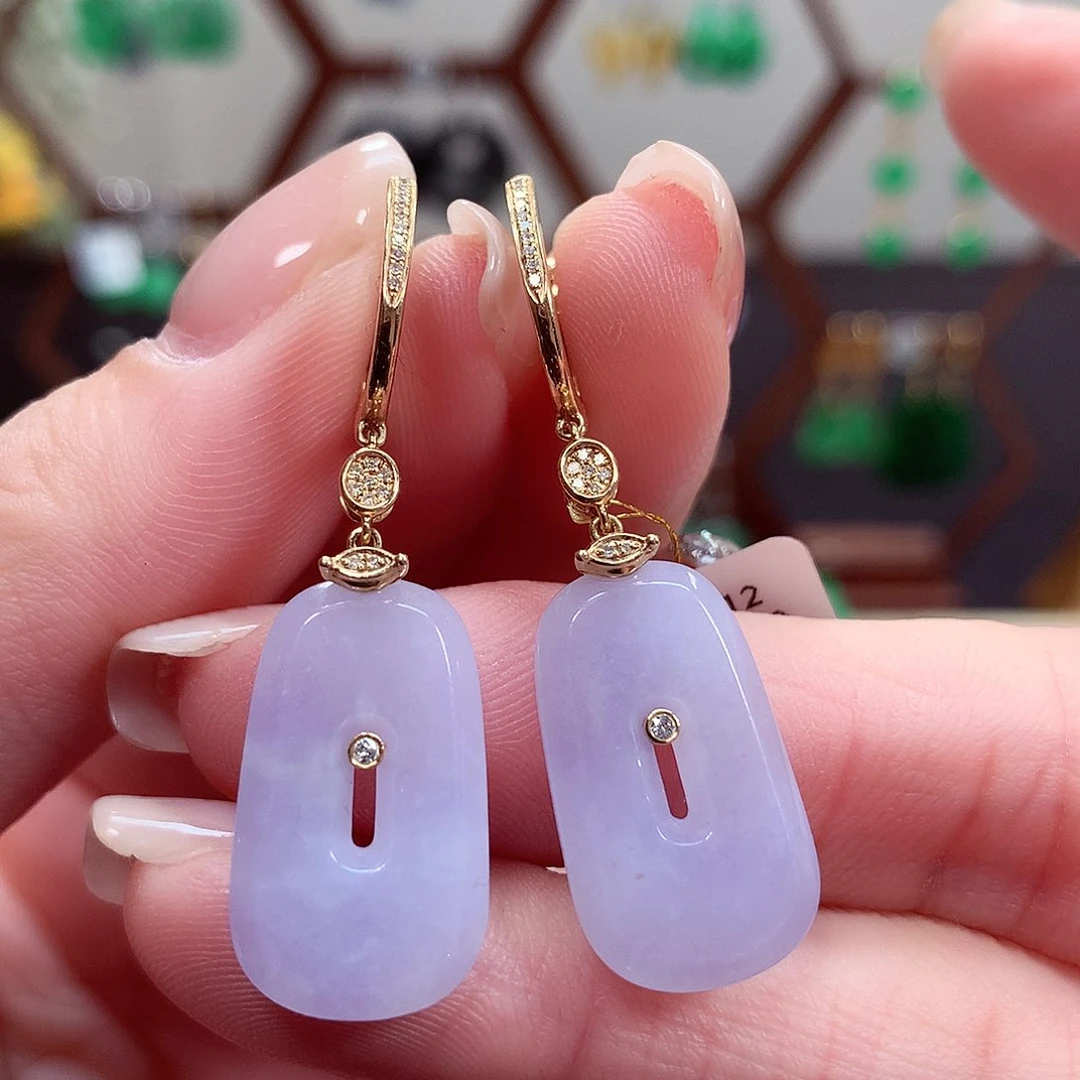 翡翠耳饰18K金镶嵌天然翡翠