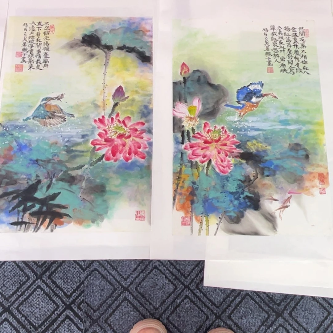 芊***物国画四尺三开2张s