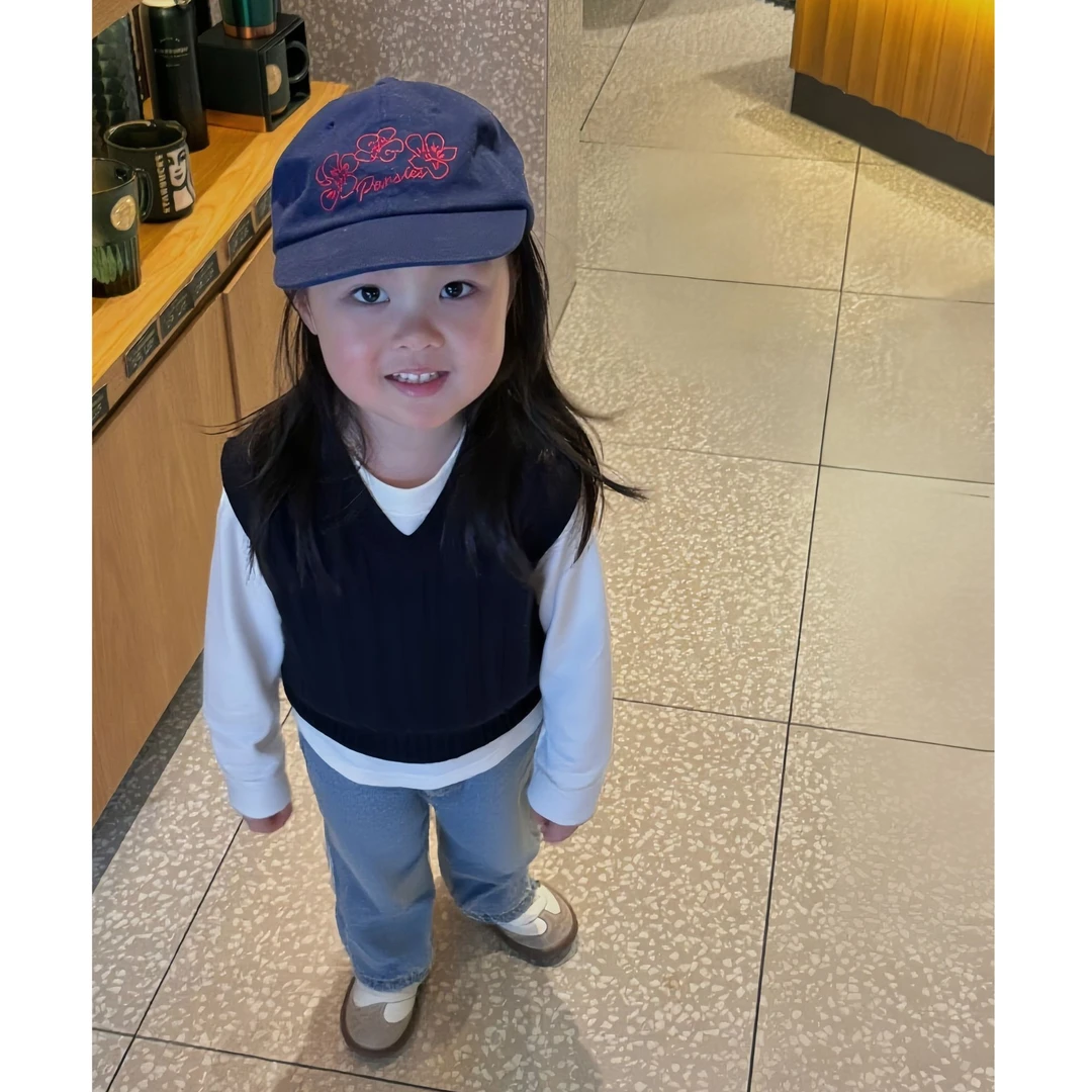 壹妈韩范童装女童时尚秋冬套装洋气儿童藏蓝色针织背心长袖打底衫