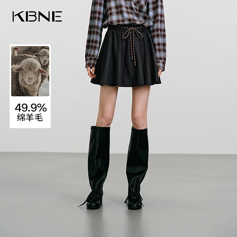 KBNE半身裙女款爆款2025新款秋季复古羊毛混纺毛呢ol半身裙a字裙