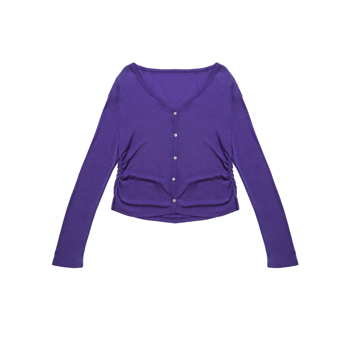 【鹿烟】设计感V领单排扣上衣