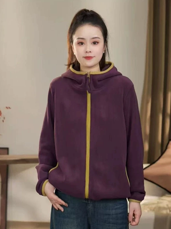 2025年秋冬时尚休闲百搭双面奥粒绒宽松运动加绒保暖连帽长袖外套