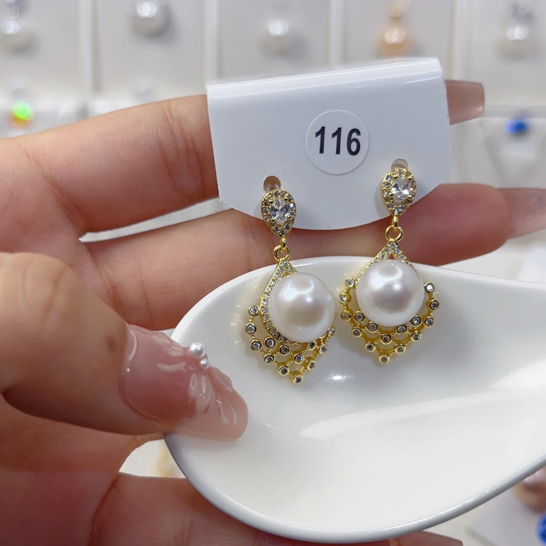 淡水珍珠耳饰银S925镶嵌