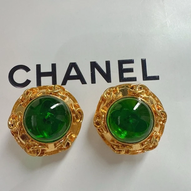 95新 Chanel/香奈儿 Chanel vintage香奈儿中古绿琉璃耳夹