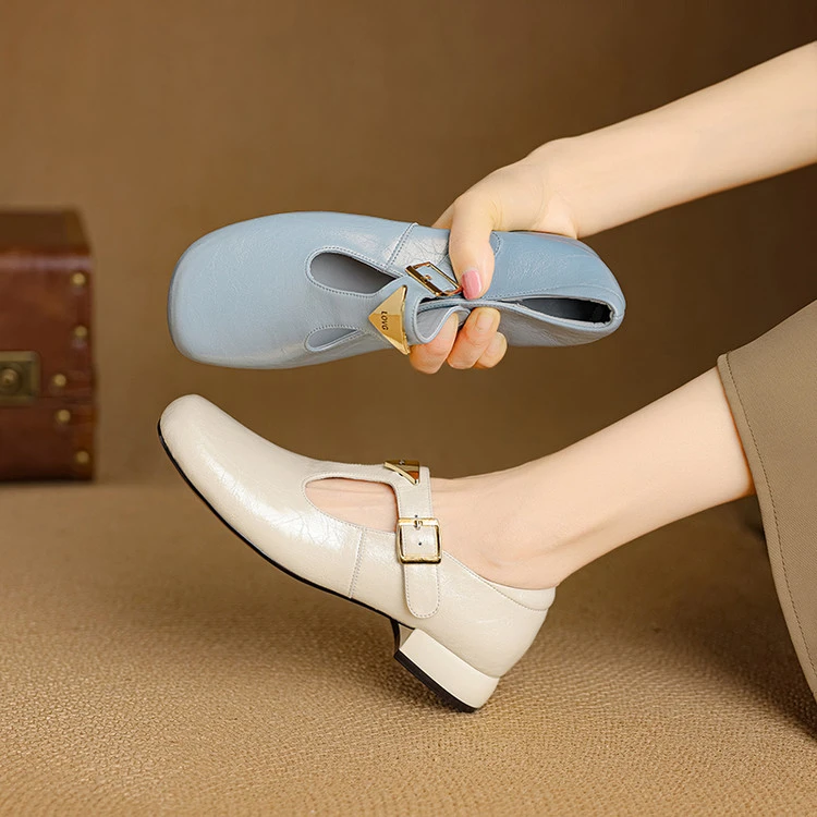 2.5cm粗跟时尚法式春夏25新款圆头浅口单鞋女通勤百搭玛丽珍女鞋