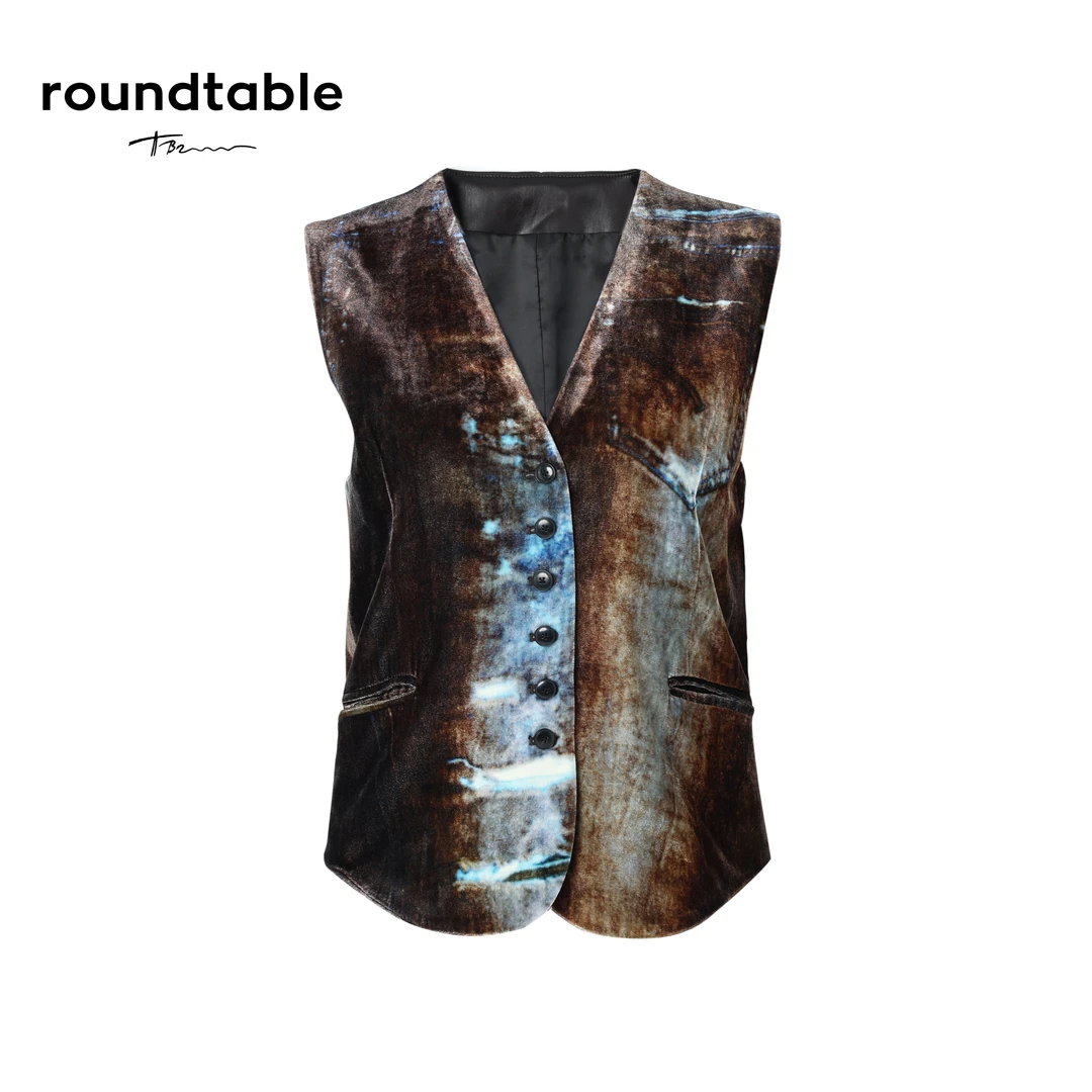 时尚休闲复古暗夜流光拼接马甲