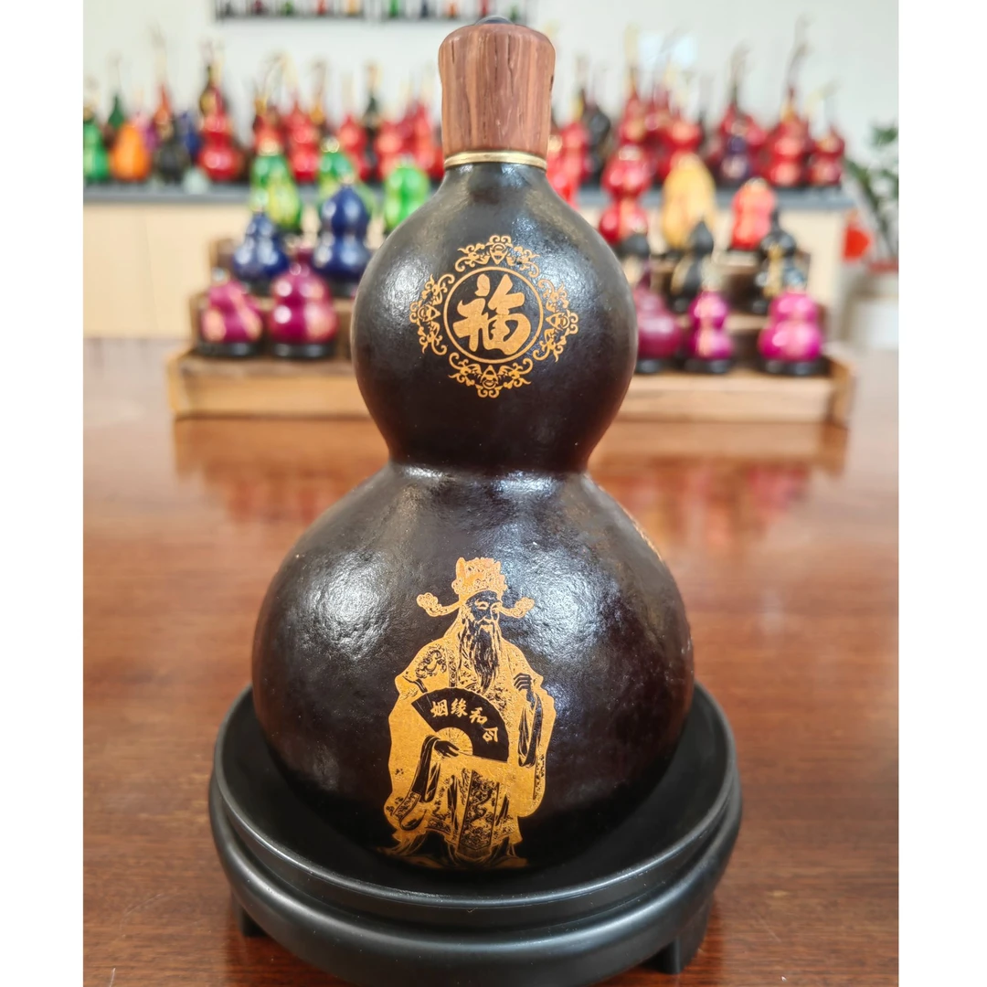 天然雕刻国风姻缘桃花葫芦文玩装饰摆件