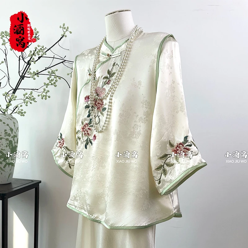[清晏]小酒窝新国风 新中式时尚气质上衣刺绣打底衫-61