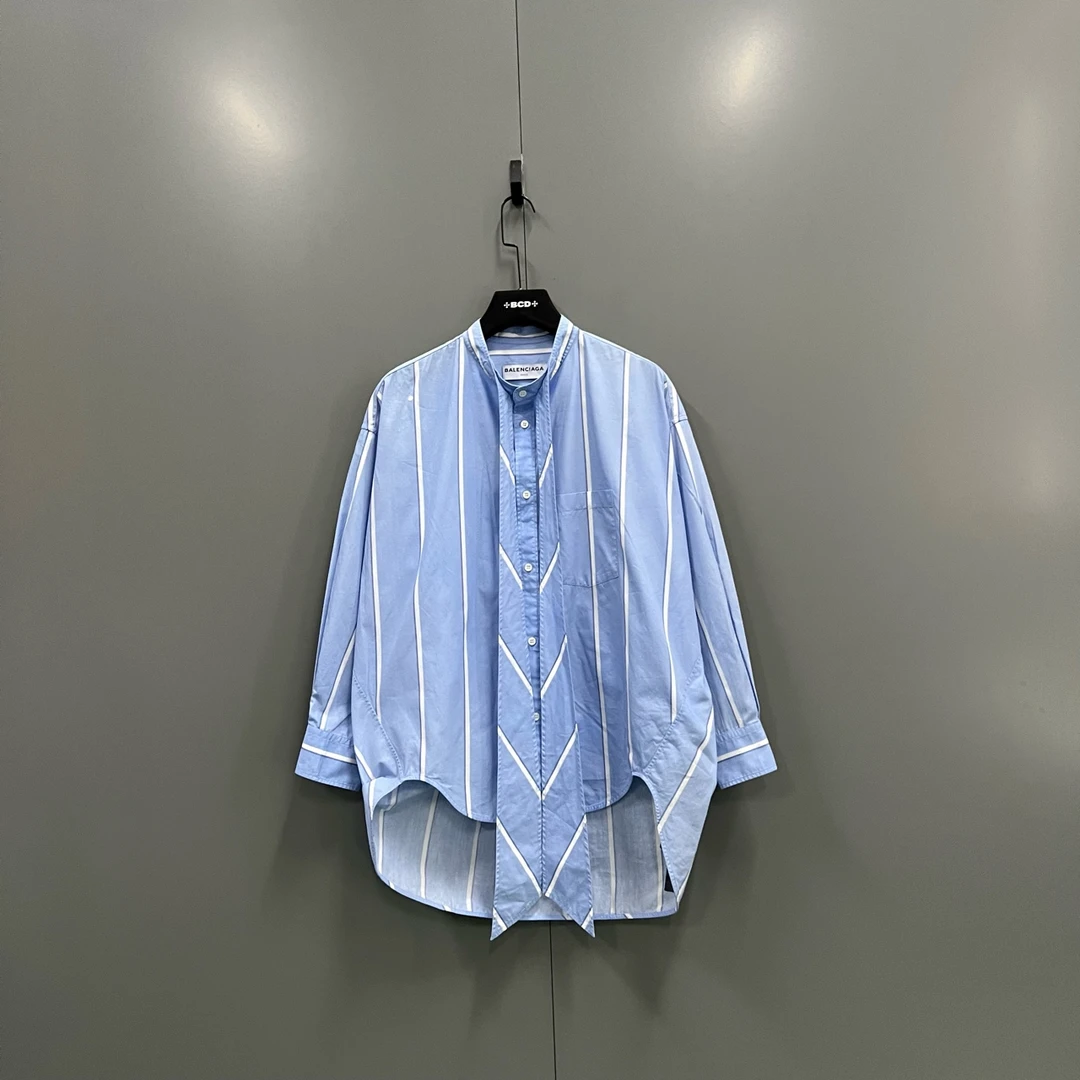 99新 Balenciaga/巴黎世家 （zz3）蓝白条纹logo衬衫 34码/009786