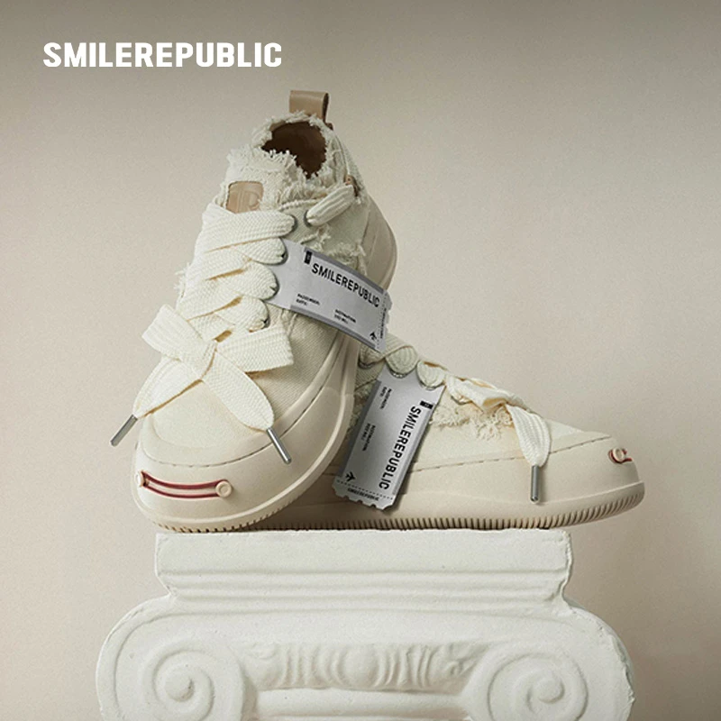 【杨紫同款】SMILEREPUBLIC  经典白低帮可替换开口笑厚底鞋