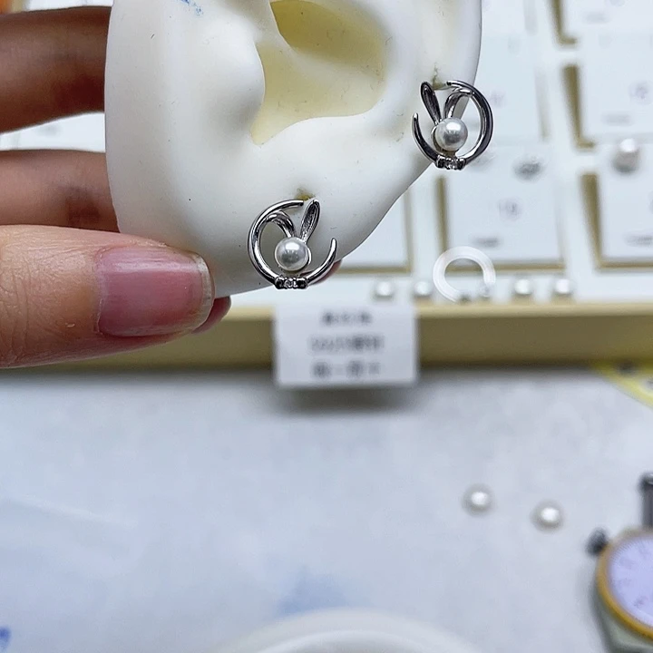 淡水珍珠耳饰银S925镶嵌冰*莲