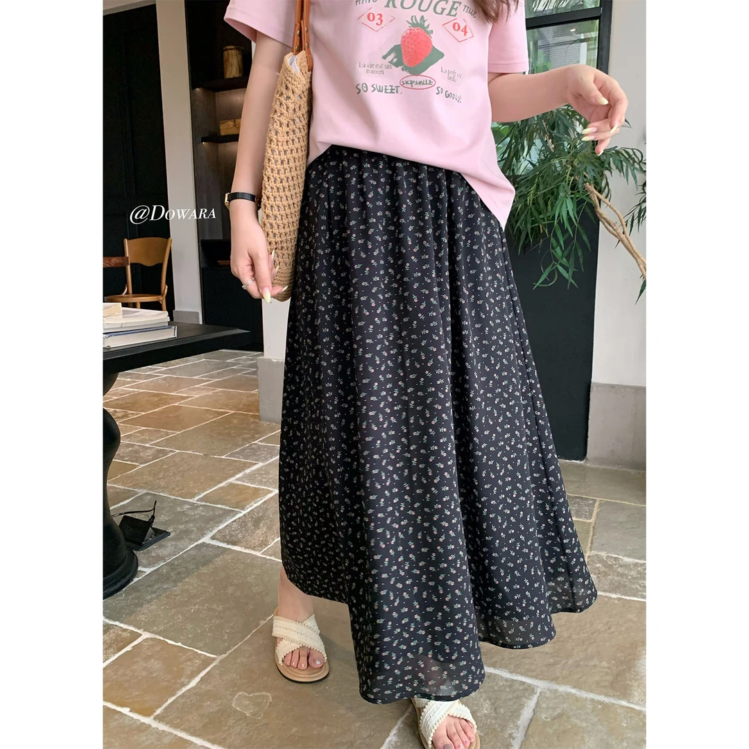 现货8474X大婉酱千千微胖定制 田园风碎花高腰半身裙夏季显瘦长裙