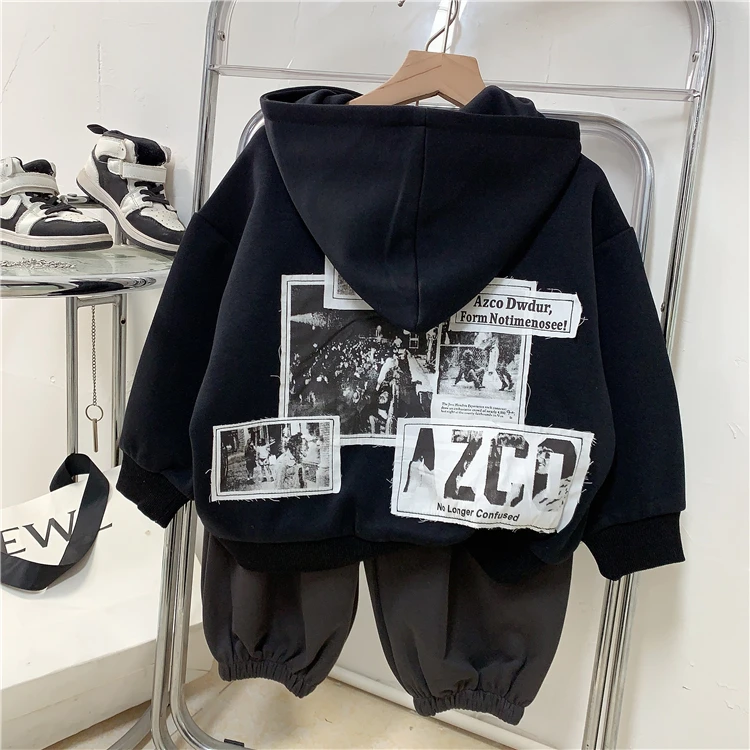 儿童美式街头风连帽卫衣男童春秋款帅气个性上衣潮童洋气休闲卫衣