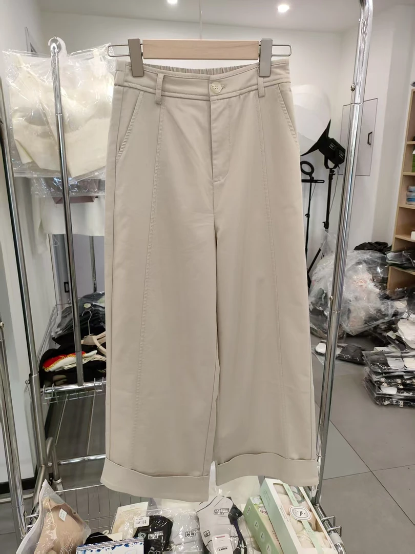 【星·Star】3015春夏休闲百搭窄版阔腿裤翻边纯色时尚舒适