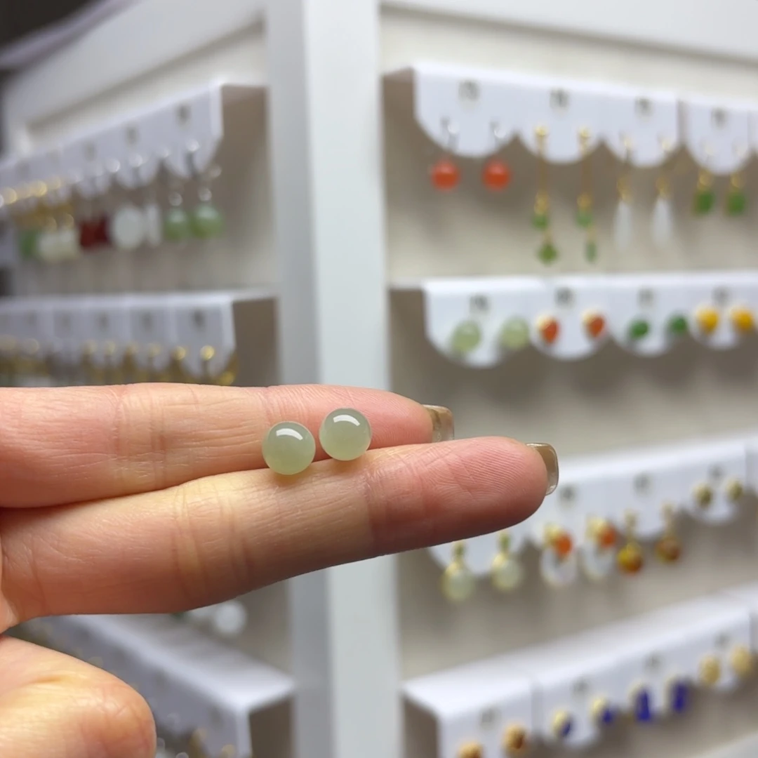 和田玉银S925镶嵌耳饰