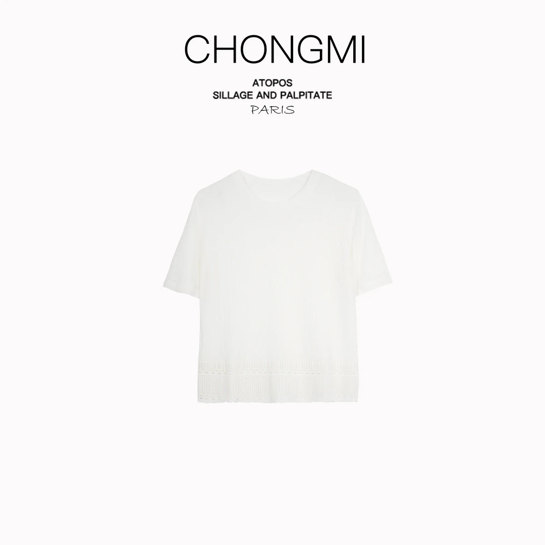 云母白和纸纱百搭镂空圆领针织衫女2025夏季新款时尚休闲上衣女