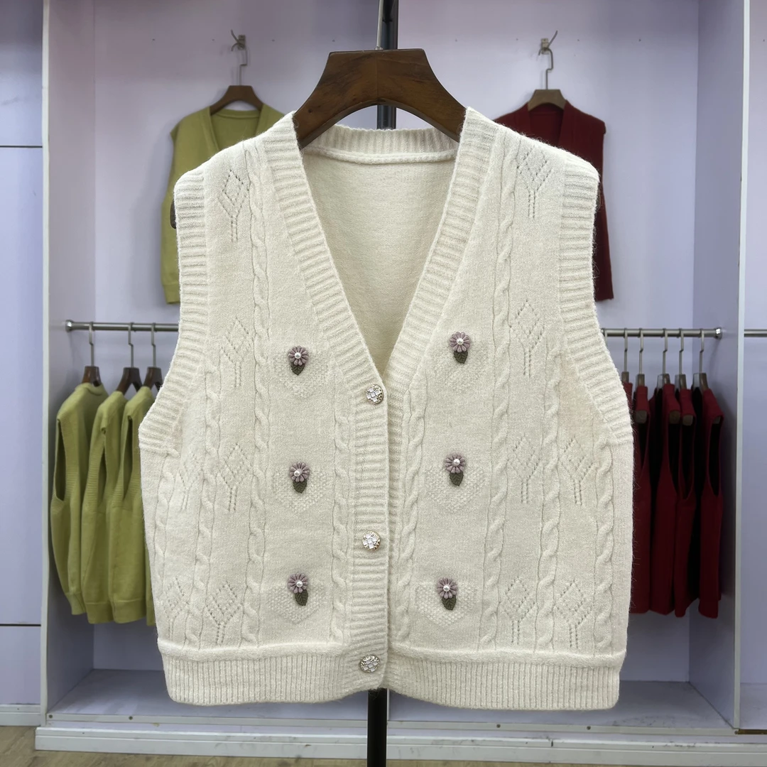 429 v领短款纯色女甜美百搭针织上衣叠穿气质时尚女日系马甲背心