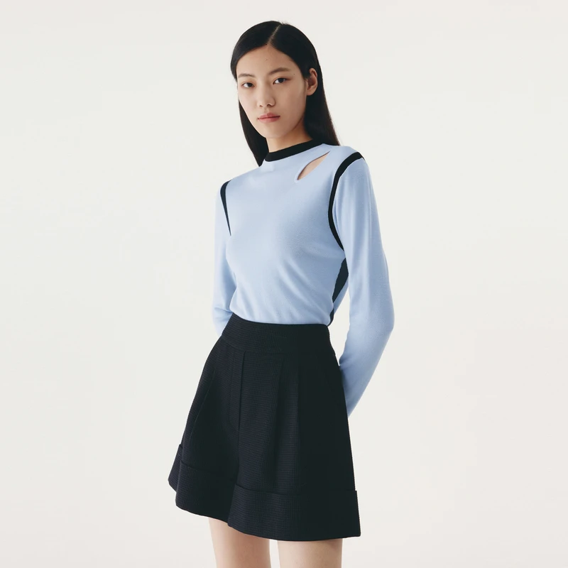 HPLY荷比俪款女舒适柔软撞色镂空设计针织衫HMC35650133