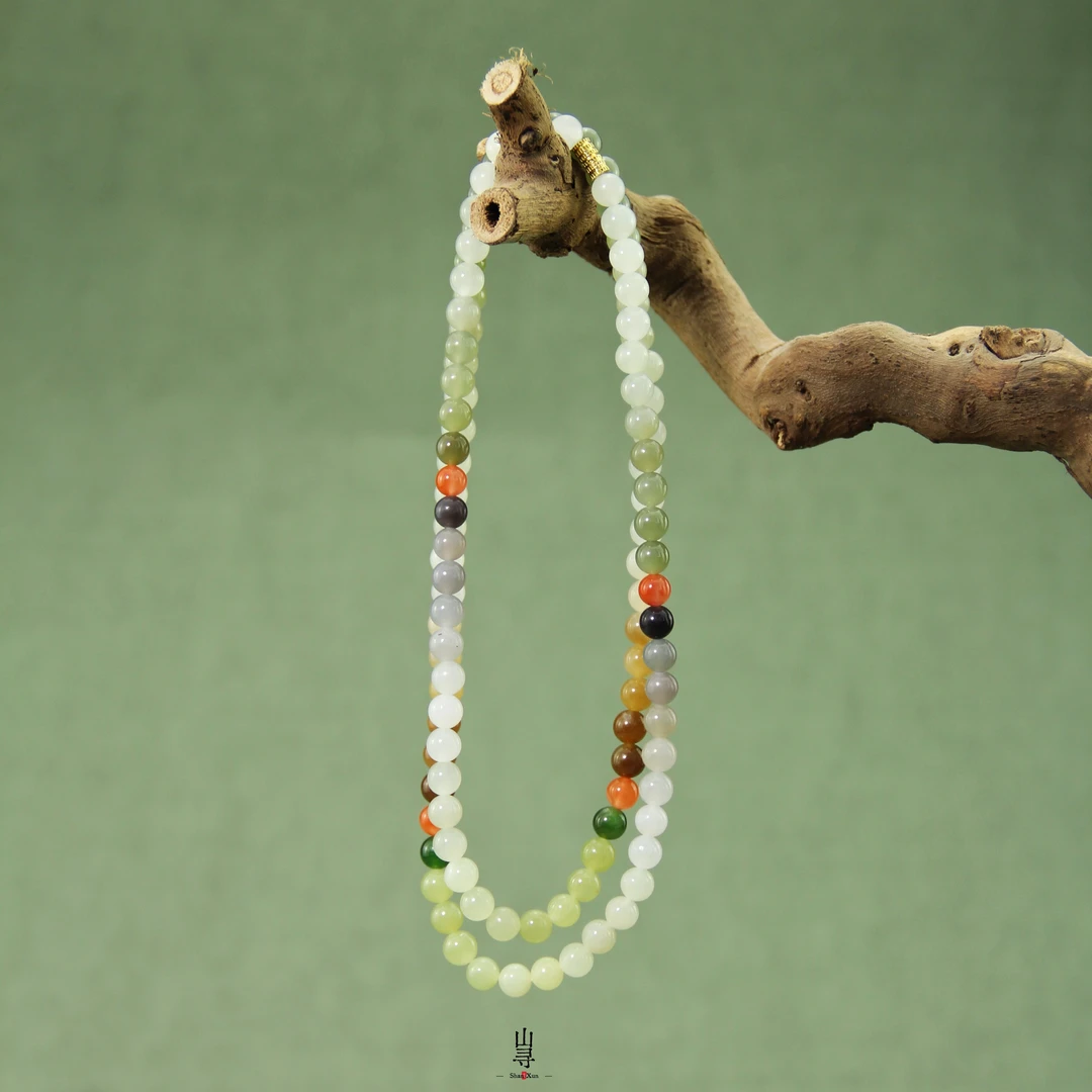 天然和田玉彩色多宝108佛珠6mm长链多圈手链长项链中国风