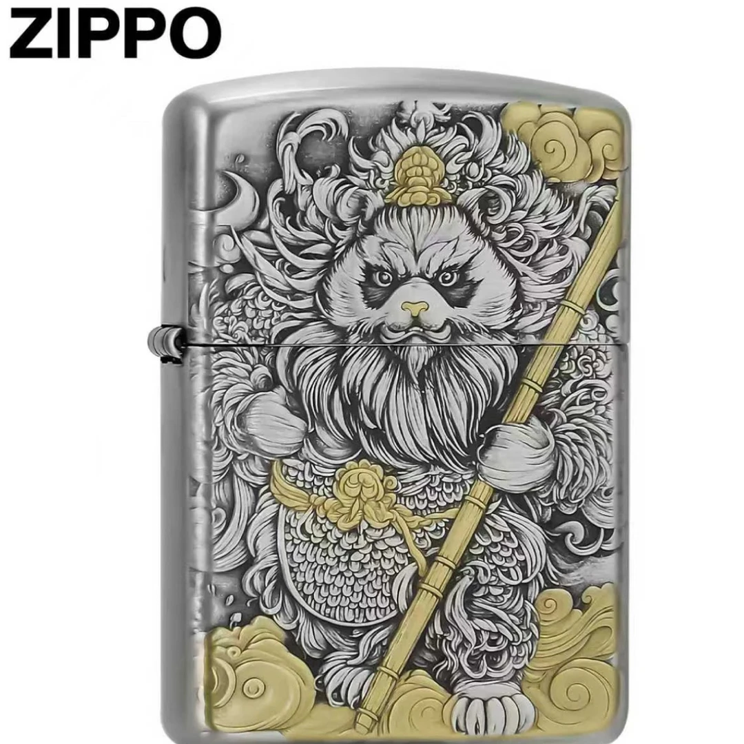 ZIPPO打火机双色鎏金盔甲竹帐熊猫DYJ1