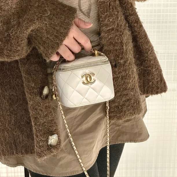 99新 Chanel/香奈儿 全套带盒双金珠可调节盒子包斜挎包