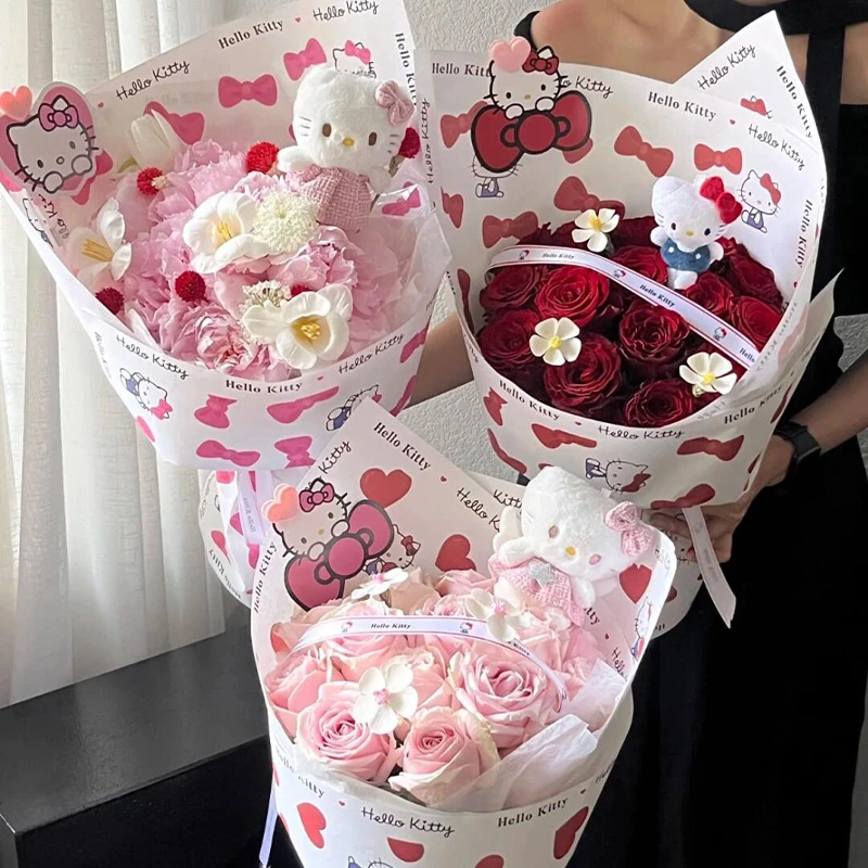 网红凯蒂猫卡通鲜花包装纸礼品装饰纸diy零食花束kt猫牛皮纸花店