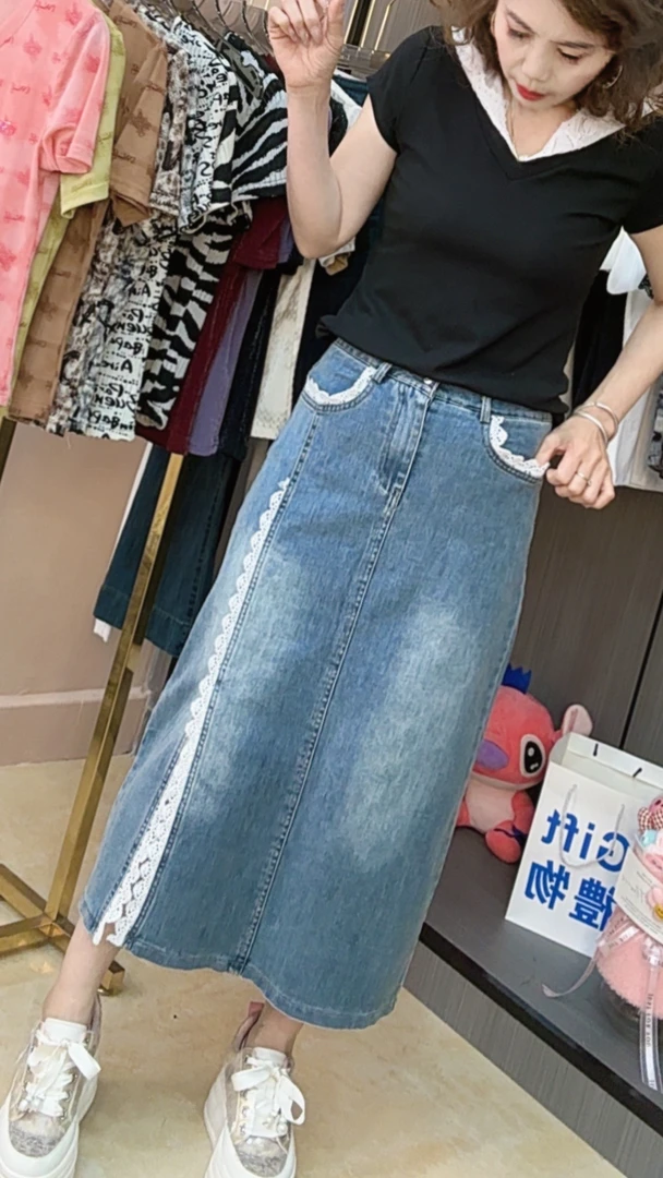 水洗高中腰前开叉拉链口袋半身女夏季新款设计感小众直筒裙2012