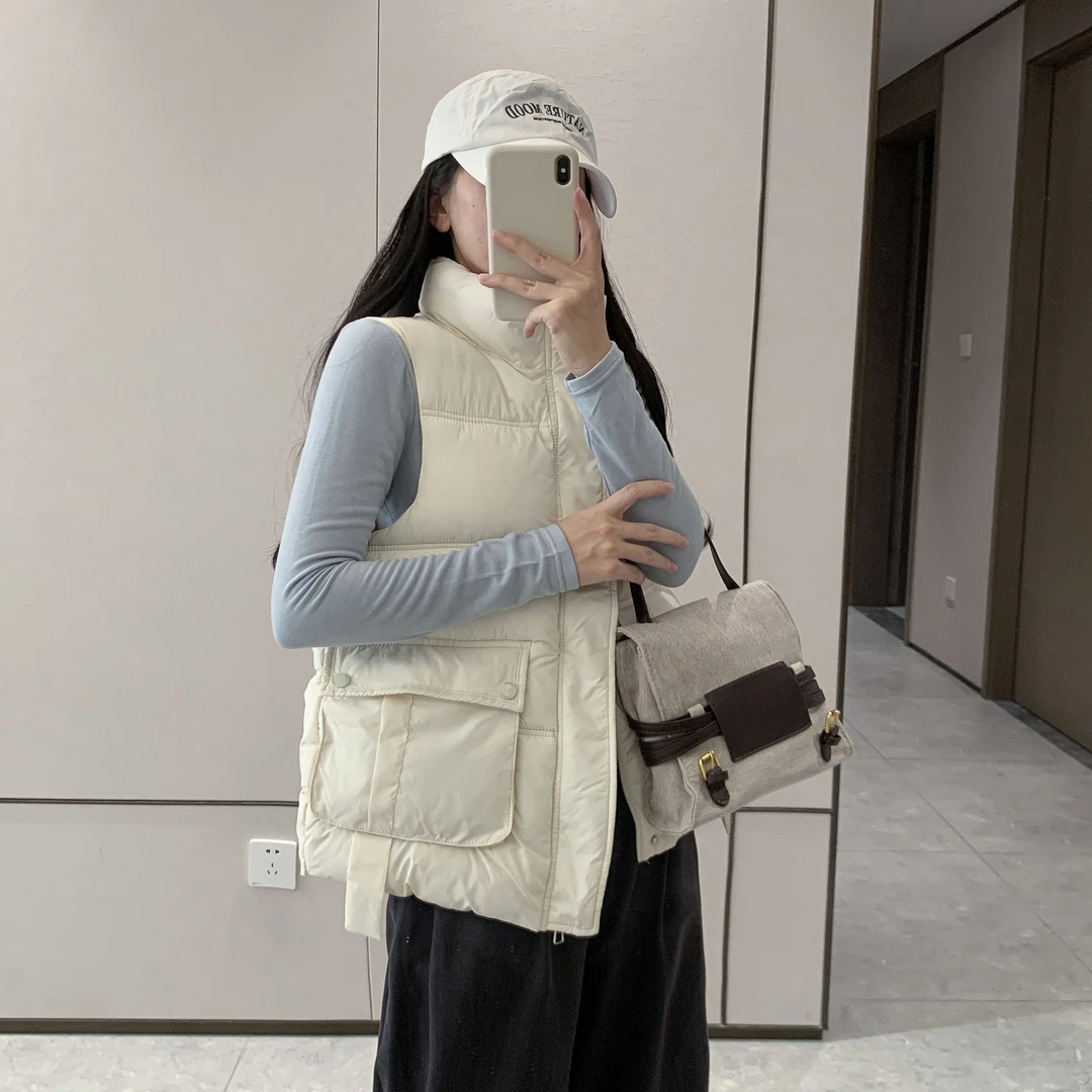 新款立领秋冬女士大码百搭外穿棉马夹坎肩短款韩版秋冬棉马甲2501