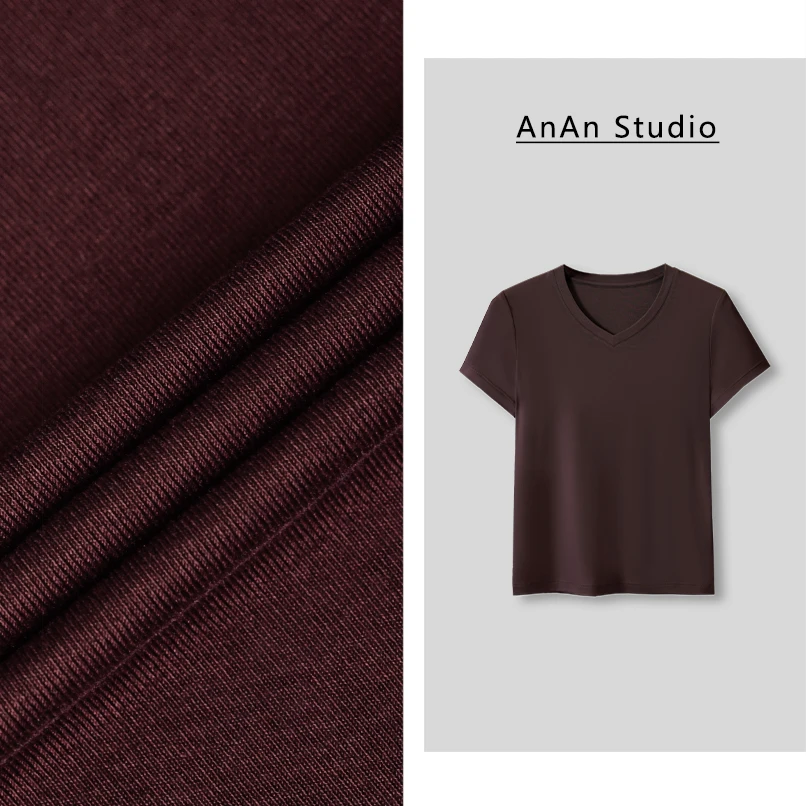 【轻云拂晓】莱赛尔短袖2025年新款面膜T恤V领洋气弹力夏季上衣女