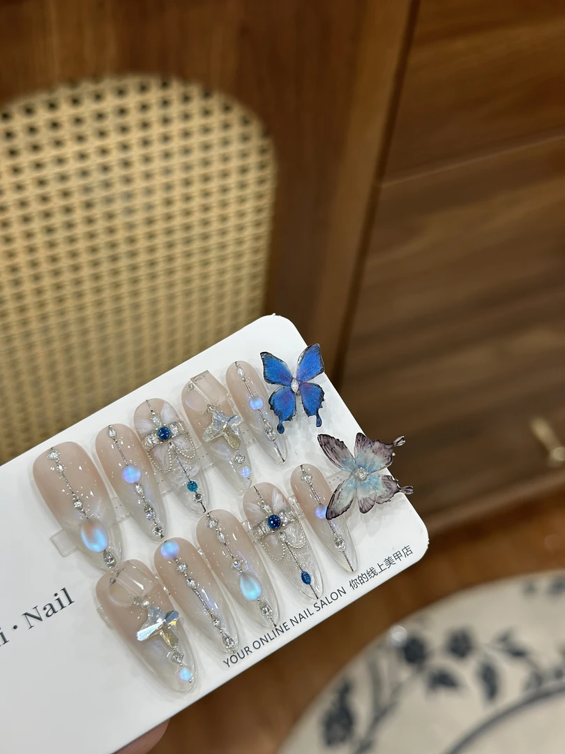 白菜家蝴蝶泪（华子加锆石钻）磁蝶手工穿戴甲