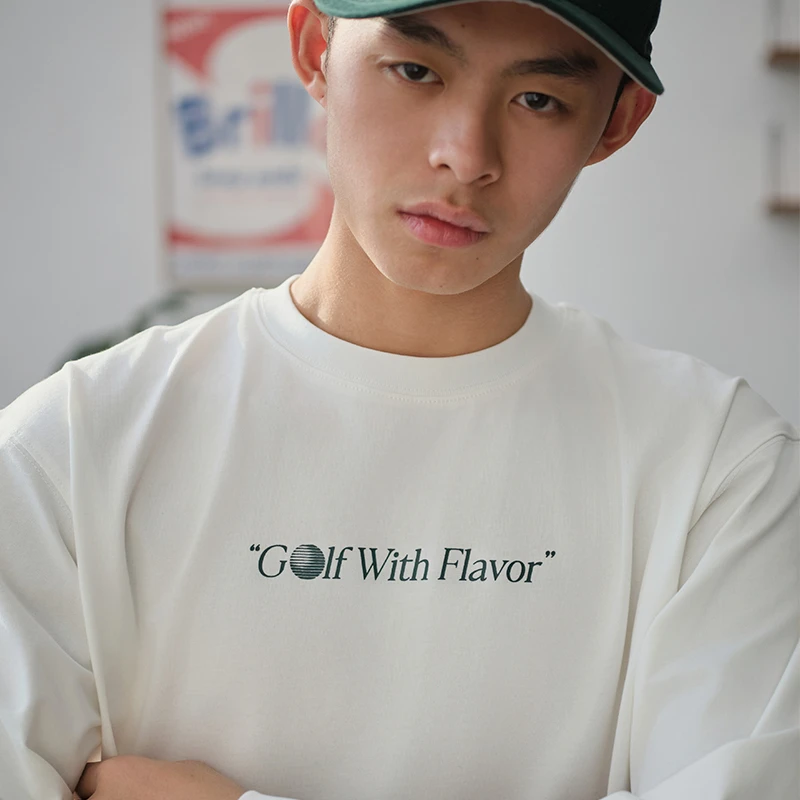 Battles 高尔夫风味长袖T恤刺绣印花纯棉宽松休闲美式复古圆领