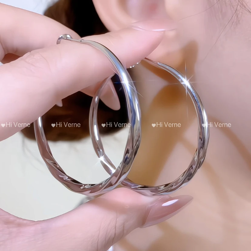 铜合金耳饰 经典百搭简约银色金属大圆圈素圈高级感气质大气耳饰