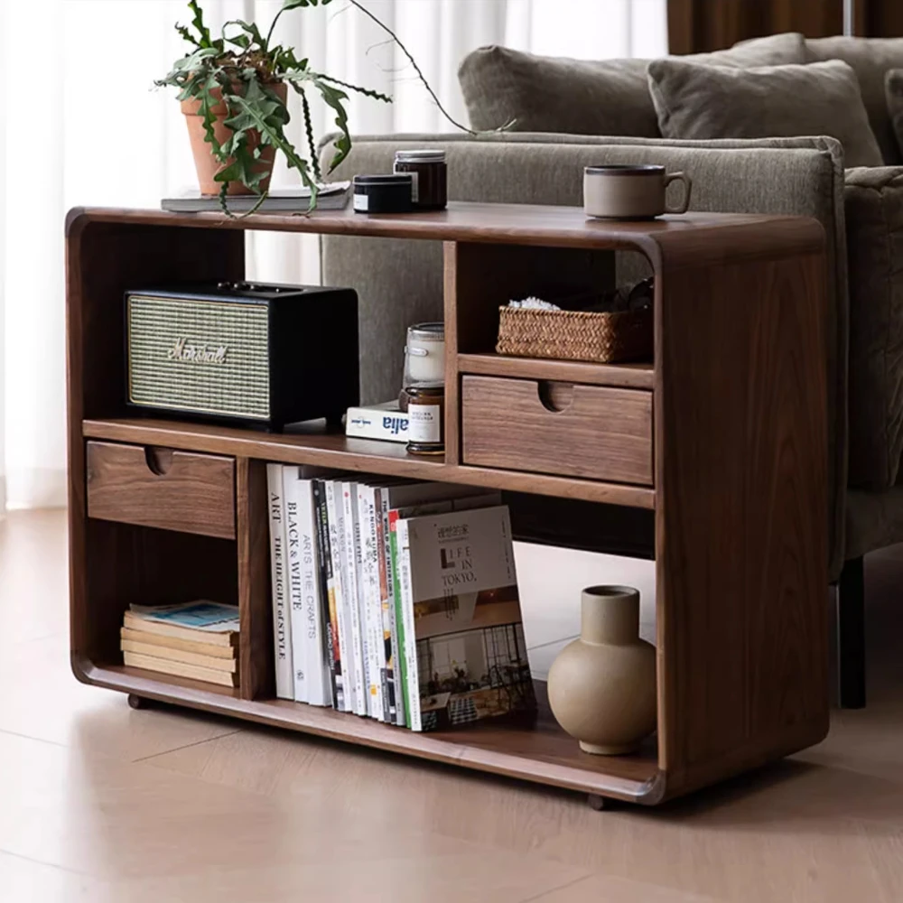 臻致美L北美黑胡桃沙发边柜移动柜