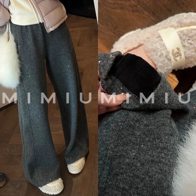 【mimius】U 加绒加厚羊毛混纺显瘦亮片休闲裤 G10249