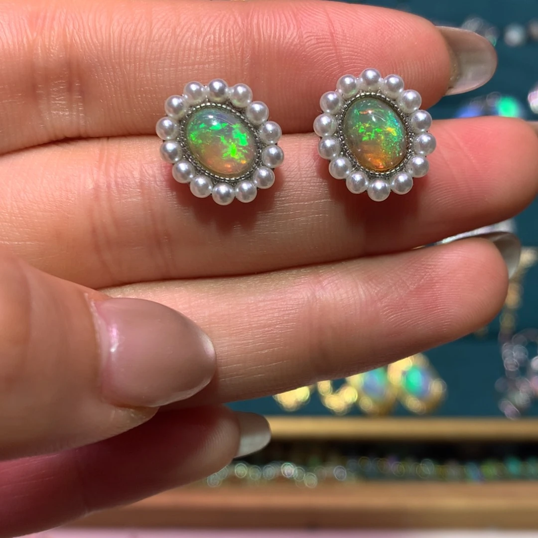 银S925镶嵌欧泊耳钉款式