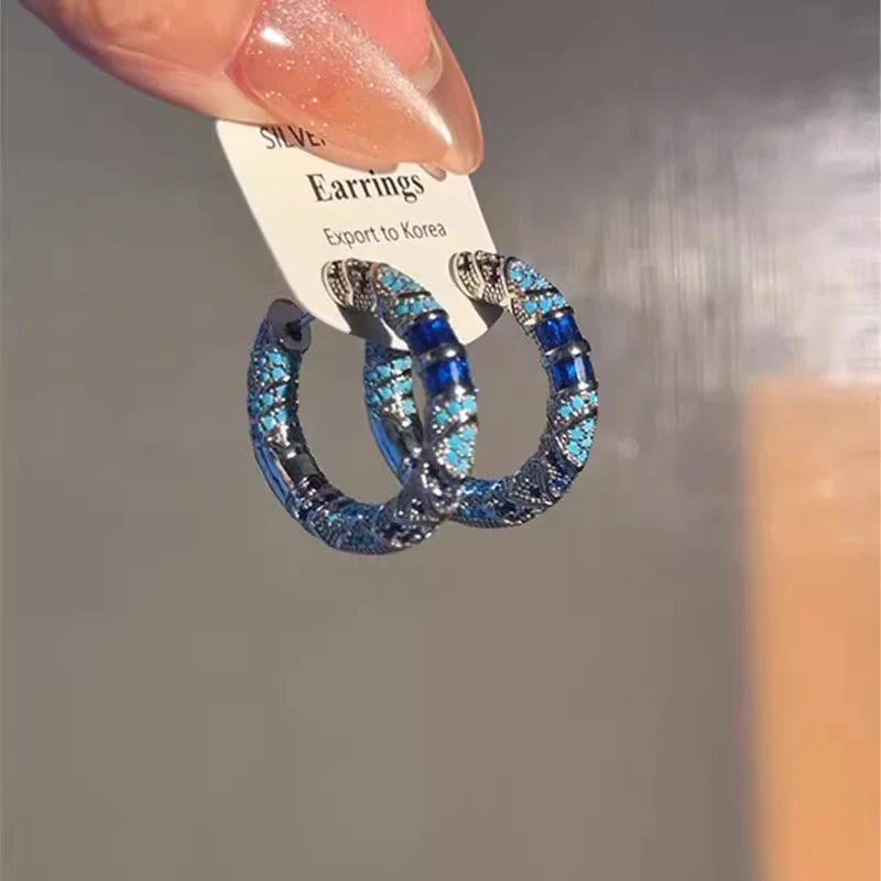 铜合金耳饰 蓝色珐琅耳圈女复古气质高级感耳环民族风耳钉耳饰潮