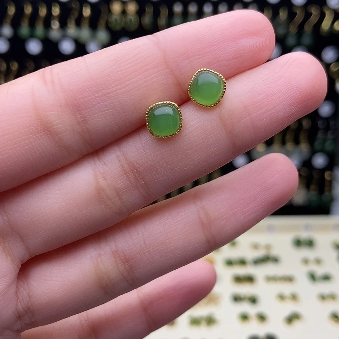 和田玉银S925镶嵌耳饰