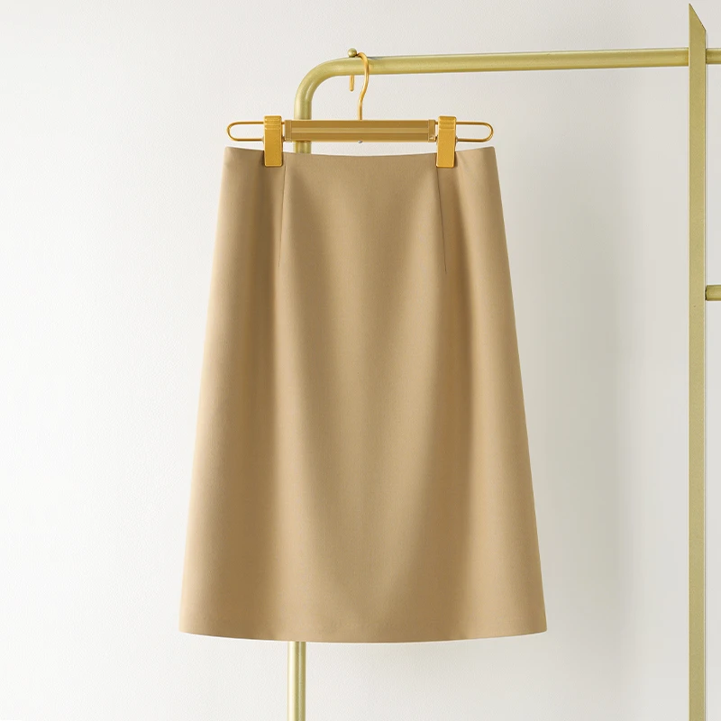 卡其色a字裙半身裙女2025新款夏季小个子高腰显瘦中长款职业裙子