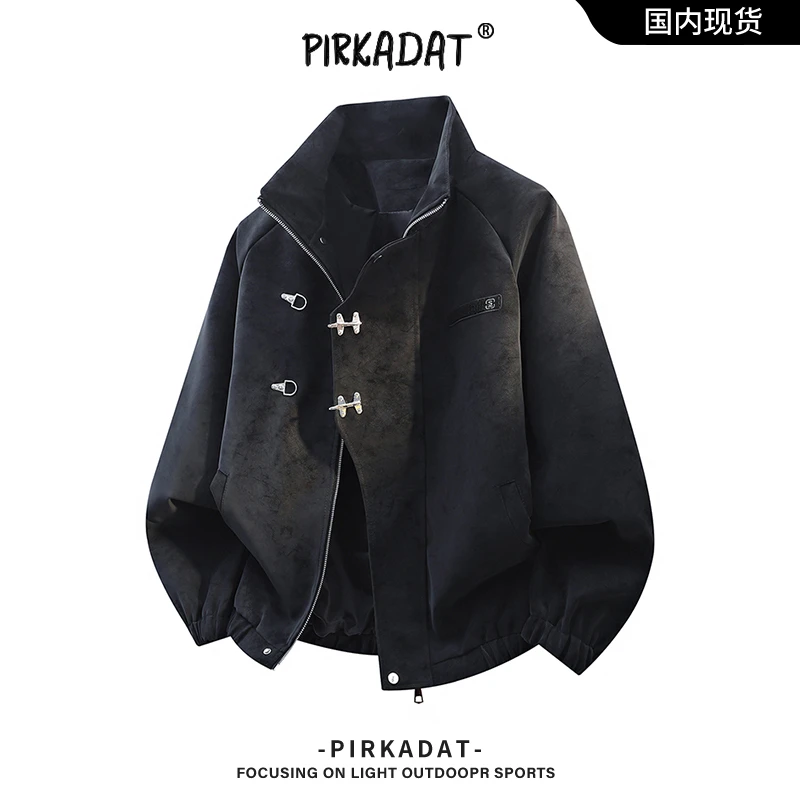 Pirkadat美式新款扎染皮衣休闲夹克外套宽松情侣百搭复古男士上衣