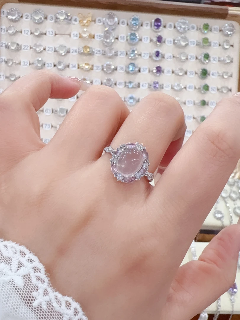 繁花粉水晶s925银镶嵌