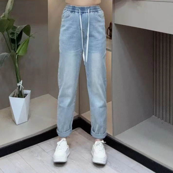 春季牛仔裤-凡 9015时尚潮流休闲浅蓝百搭洋气款胖MM大码女装新款