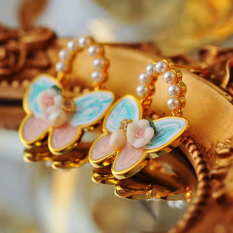 合金珐琅耳饰 【油画蝴蝶】轻奢小众高级设计感耳饰