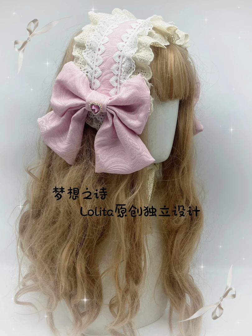 lolita发带洛丽塔头饰花嫁蕾丝Lolita超大蝴蝶结暗纹汉洋折衷发带