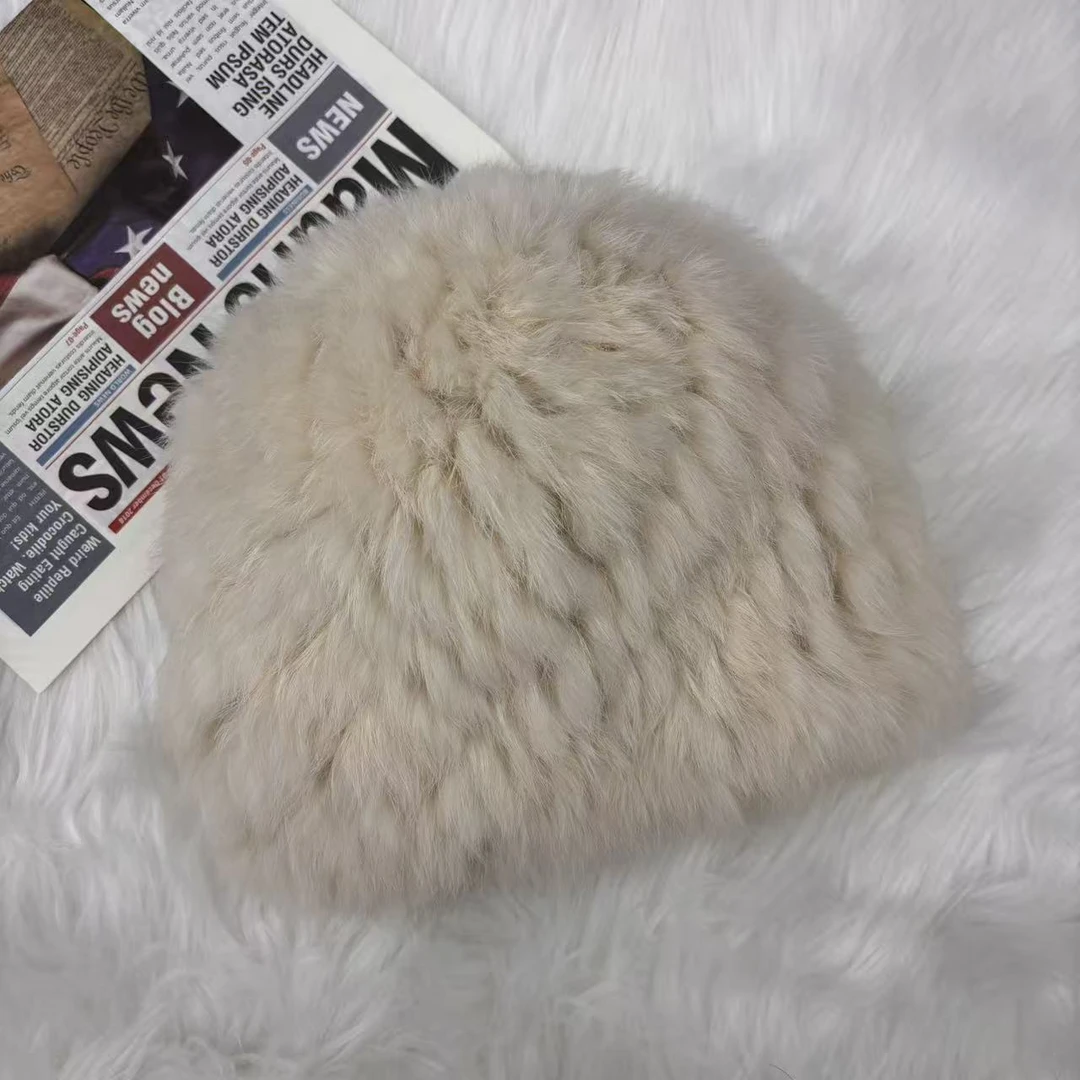 兔毛帽子女秋冬季加厚保暖防寒毛线帽显脸小皮草帽护耳毛绒妈妈帽